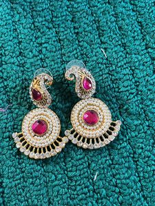 White Pink Stones Drop Ear Ring