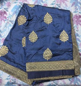 Silk saree Blue And Golden (3 Peice)