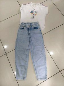 Cartoon Graphic Tank &amp; High Waisted Jeans Set