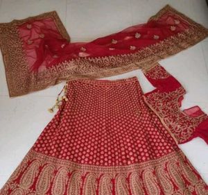 unstitch Red Embroidered Lehenga Choli