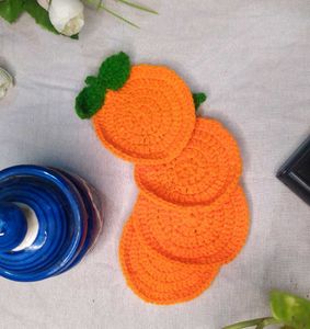 Orange Crochet Coasters (Set of 4) with keychain