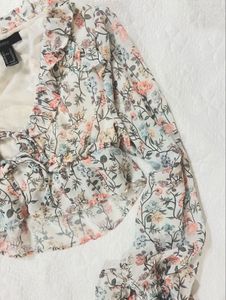 Floral Print Ruffle tie crop top/ cardigan
