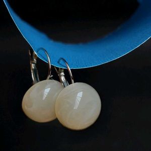 Vintage White Marble Style Ball Earrings
