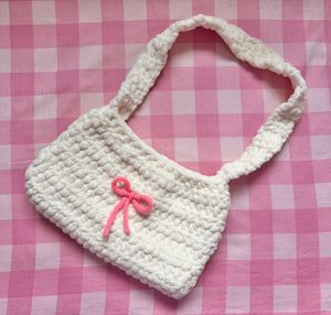 Crochet Fluffy Bow Shoulder Bag 💗✨