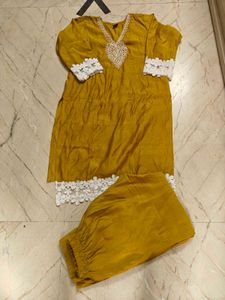 kurta and pant with lace wor