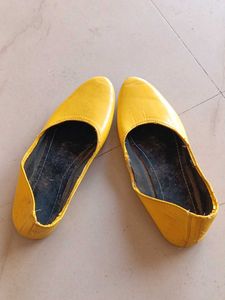 Yellow Leather Slip-On Shoes