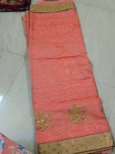 Soft Supernet Saree With Jari Thread Work N Stone