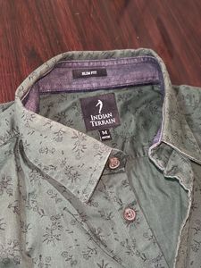 Indian Terrain -M Size Green Floral Print Shirt