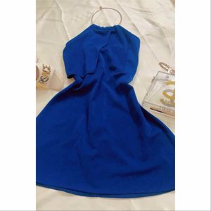 blue halter ring neck dress