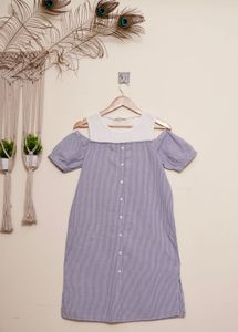 Striped Cold Shoulder Button-Up Dress