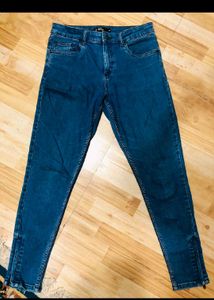 Blue Denim Jeans with Ankle Detail