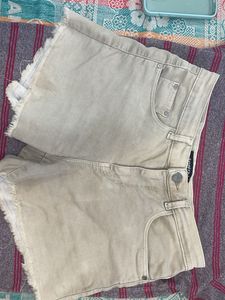 Beige Shorts, Ripped Edges Solid Shorts