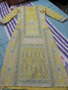 Yellow Printed Straight Kurta