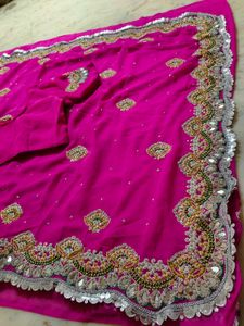 Pink Mirror 🪞 Work Saree With Blouse 🔥