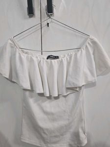 White Ruffle Off shoulder Top