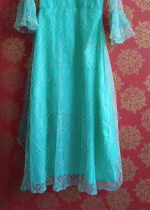 Aqua Dress with Net Overlay