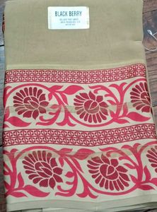 Khaki Colour With Red Border Saree
