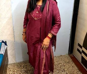 White &amp; Red Floral Printed Kurta Set