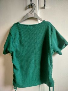 Green Ribbed Short Sleeve Top