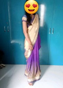 Beautiful Saree With Golden And Blue Color