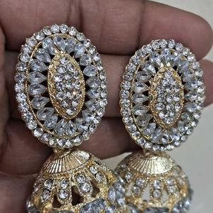 New Party Wear White Stone Jhumkhas