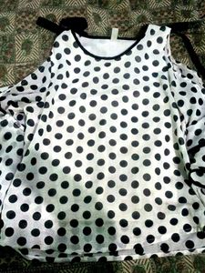 Polka Dot Cold Shoulder Top
