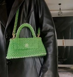 Green Beaded Top Handle Bag