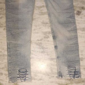 High Waisted Grey Jeans With Dark Blue Design