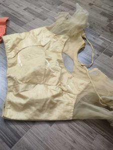 Cotton Peach Colour Saree With Readymade Blouse