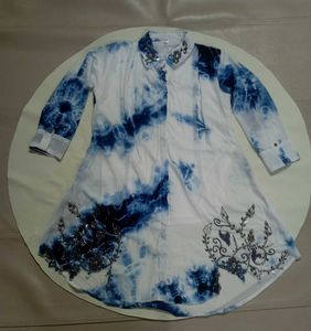 blue and white shibori tie-dye kurta Pant With 🧣