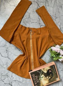 Stylish Orange Zip-Up/ Off Shoulder Crop Top