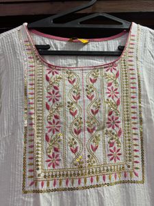 White Cotton Kurti with Embroidery (XL)