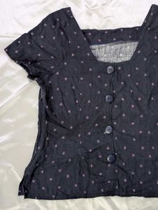 Dark Blue Printed Top