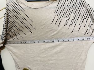 Beige Embellished Tie-Front Tee