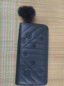 Stylish Black Wallet with Pompom