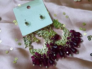 Kundan Earrings Wine Colour