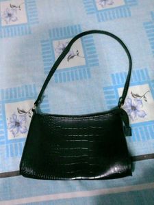 Black Croc Embossed Baguette Bag