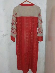 Red and Greyish Brown Kurta