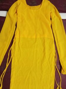 Yellow Kurti With Churidar Sleeves