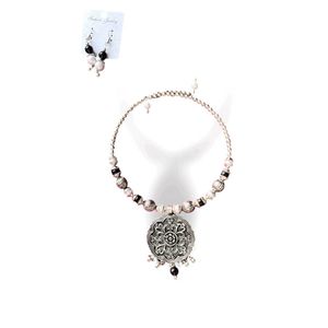 Silver Oxide Necklace With Earring