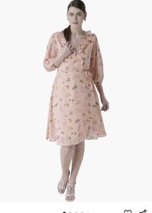 Peach Pink Flared Knee Length Dress