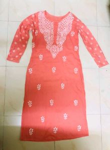Peach Chikankari Kurti