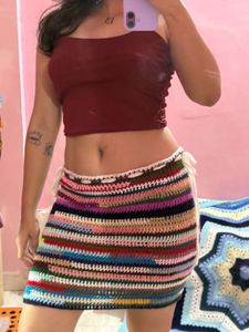 Multicolour Crochet Mini Skirt