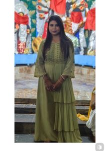 Olive Green Embroidered Dress