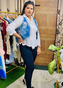 White Shirt With Blue Waist Denim Shrug