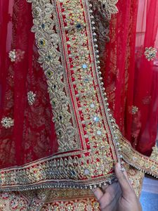 Red Heavy Work Lehenga With Dupatta (No Blouse)