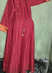 Elegant Red Silk Kurti with Gold Tassels