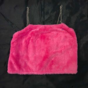 Pink Fuzzy Chain Strap Top
