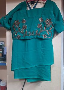 Green Embroidered  chamki work Saree &amp; Blouse