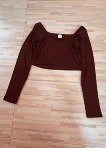 Brown Long Sleeve Crop Top